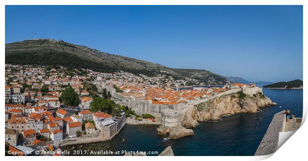 Tourists look out towards the old town of Dubrovni Print by Jason Wells