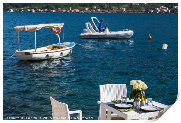 Restaurant on the promenade in Perast Print by Jason Wells