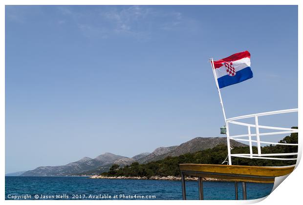Croatian flag on a tourist boat Print by Jason Wells