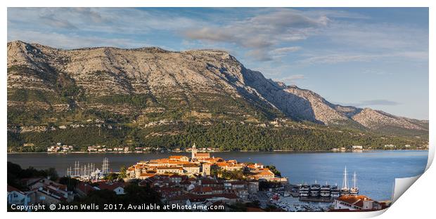 Korcula old town at the foot of the Peljesac mount Print by Jason Wells