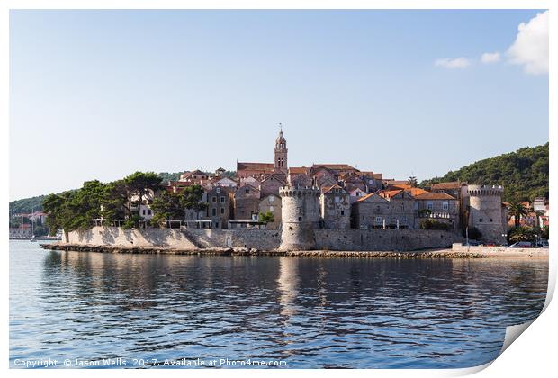 Korcula old town juts out into the Peljesac Channe Print by Jason Wells