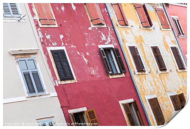 Pastel-coloured houses in Rovinj. Print by Jason Wells
