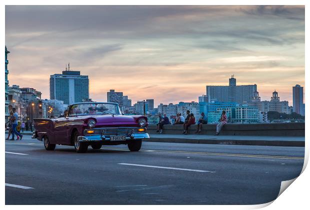 Tourists in a vintage car on the Malecon Print by Jason Wells