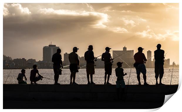 Fishing off the Malecon at sunset Print by Jason Wells