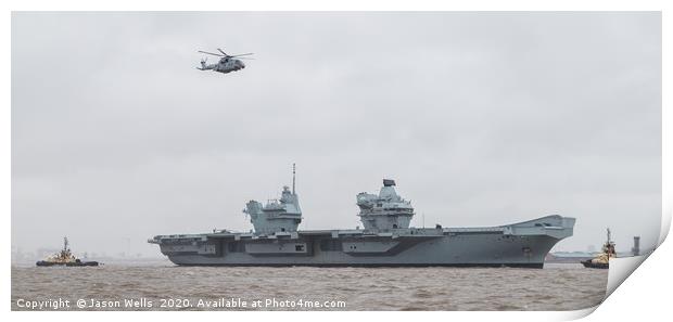 Merlin helicopter overflies HMS Prince of Wales Print by Jason Wells