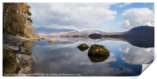 Rocks on the shore of Derwent Water Print by Jason Wells