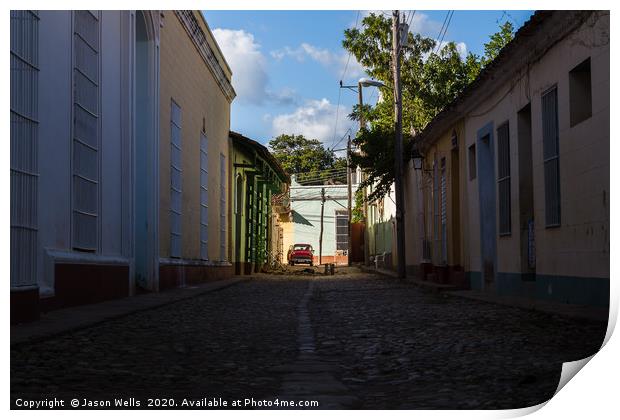 Looking up a shady street in Trinidad Print by Jason Wells