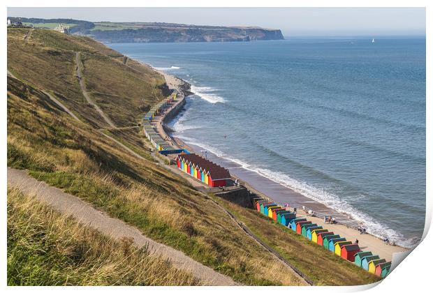 Beach huts on the Whitby seafront Print by Jason Wells