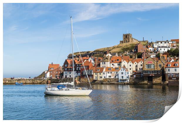 Yacht enters Whitby harbour Print by Jason Wells