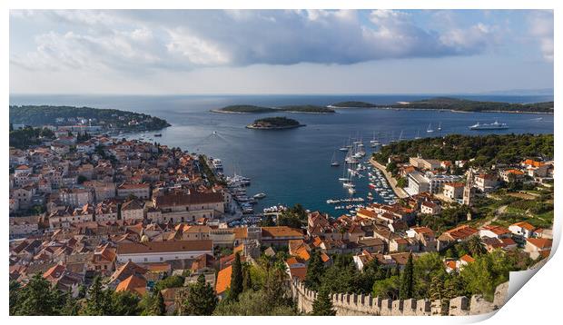 Fortified wall from Hvar castle heading down to th Print by Jason Wells