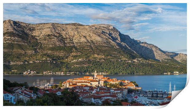 Panorama of Korcula old town before sunset Print by Jason Wells
