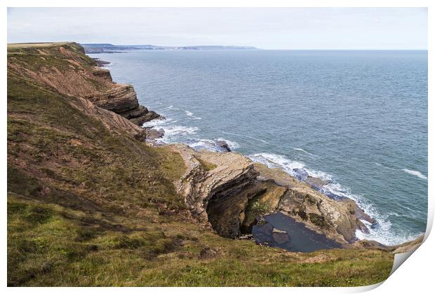 Large pool of water in Filey Brigg Print by Jason Wells