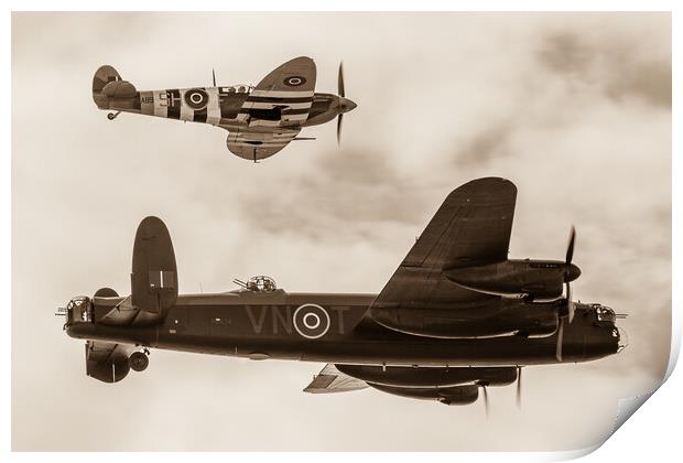 Lancaster escorted by a Spitfire Print by Jason Wells