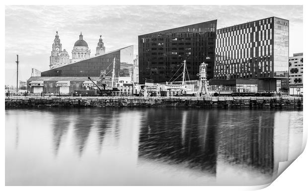Reflections of the Liverpool skyline in Canning Dock Print by Jason Wells