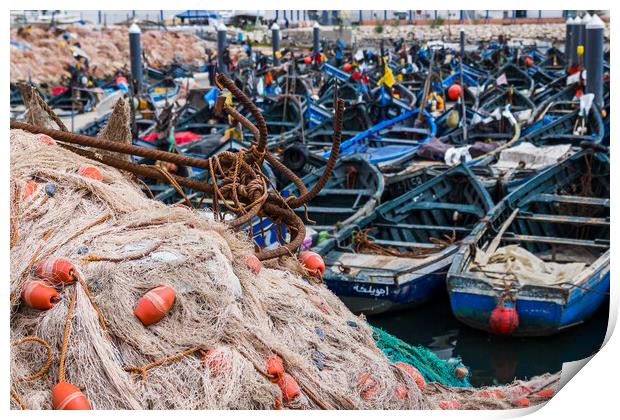Anchors and nets in front of Agadir harbour Print by Jason Wells