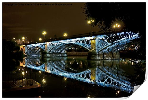 Sevilla - Spain - Triana Bridge by Night Print by Carlos Alkmin