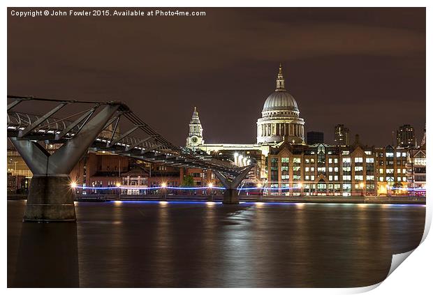  St Pauls Cathedral and millennium Bridge Print by John Fowler