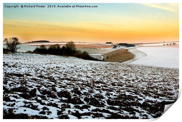 Snow on the East Yorkshire Wolds. Print by Richard Pinder