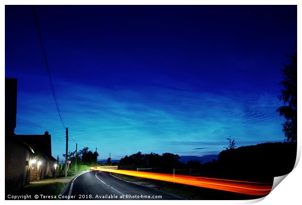 Noctilucent clouds glow above the cars  Print by Teresa Cooper