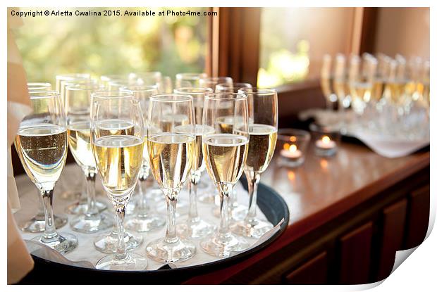 Wedding banquet champagne glasses Print by Arletta Cwalina