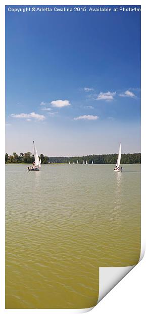 White boats sailing view panorama Print by Arletta Cwalina
