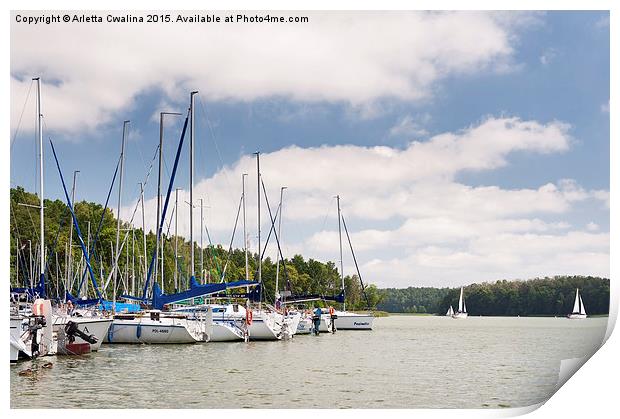 Nidzkie lake yachts harbor Print by Arletta Cwalina