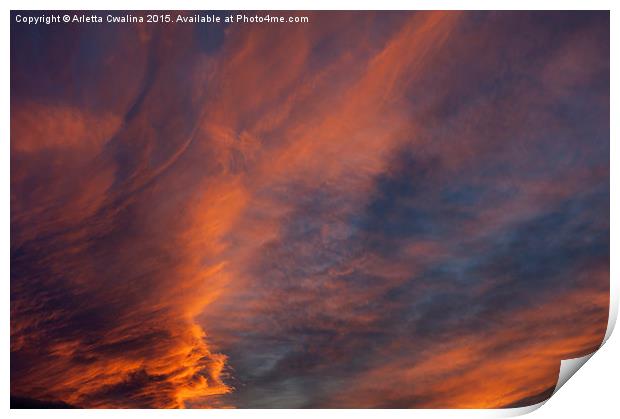 Brooding orange sunset clouds Print by Arletta Cwalina
