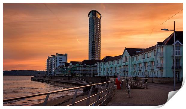 Swansea Seafront Sunset Print by Dean Merry