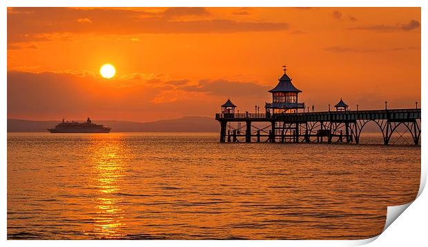 Sun setting at Clevedon Pier. Print by Dean Merry