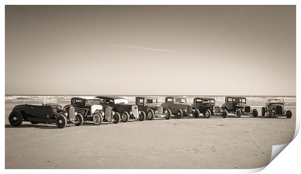  Hot rods on the beach Print by Dean Merry
