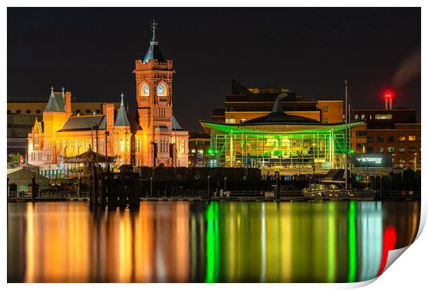 Pierhead Building and Senedd Illuminated Green for Print by Dean Merry