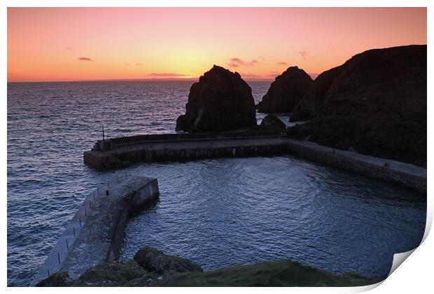 Sunset over Mullion Cove Print by Michael Hopes