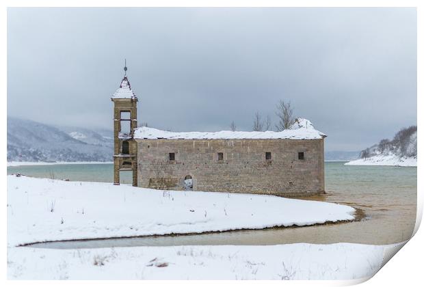 Church of St Nicholas, Mavrovo Lake Print by Alex George