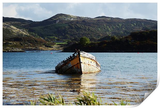  The Wreck in Loch Craignish Print by Angela Rowlands