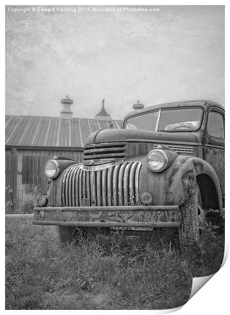 Old farm truck out by the barn Print by Edward Fielding