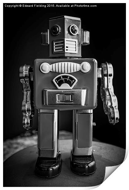 Vintage Tin Toy Robot Black and white Print by Edward Fielding