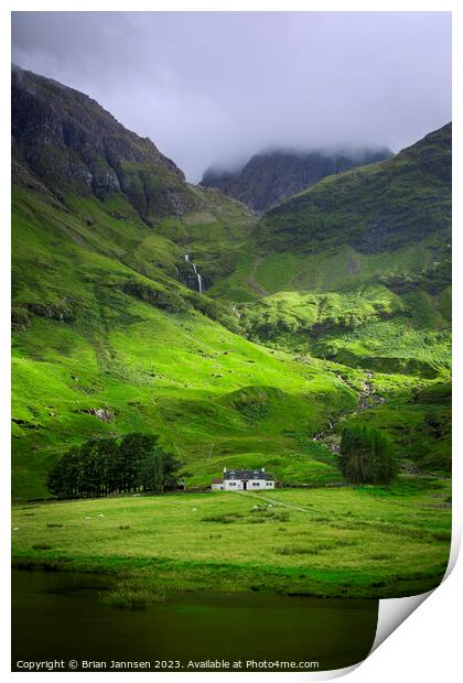 Lone Cottage in the Glencoe Mountains - Scotland Print by Brian Jannsen