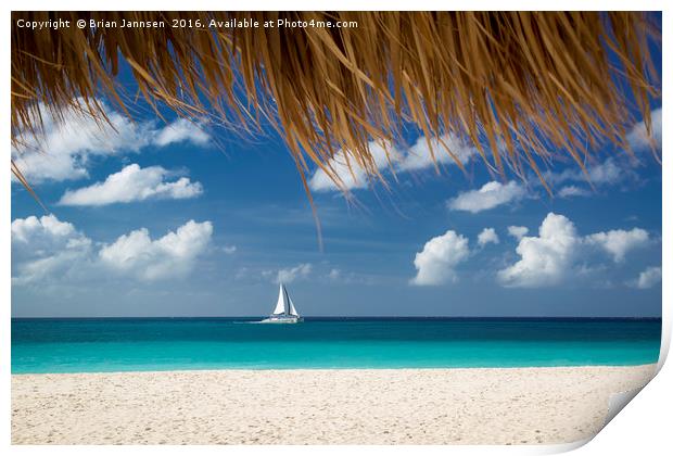 Sailboat off Eagle Beach - Aruba Print by Brian Jannsen