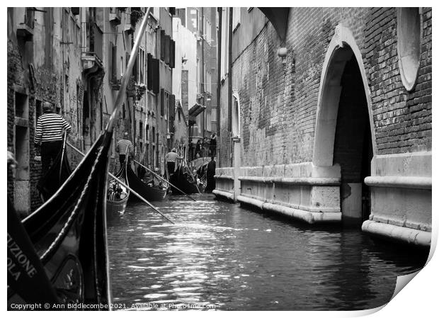 Traffic jam in Venice in monochrome Print by Ann Biddlecombe