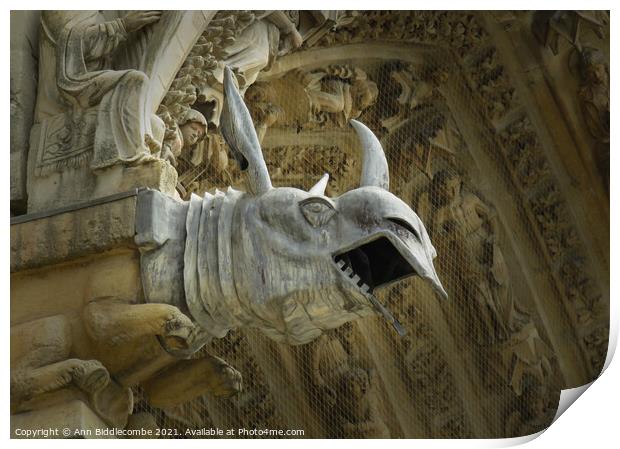 Rino gargoyle at Riems Notre Dame Print by Ann Biddlecombe