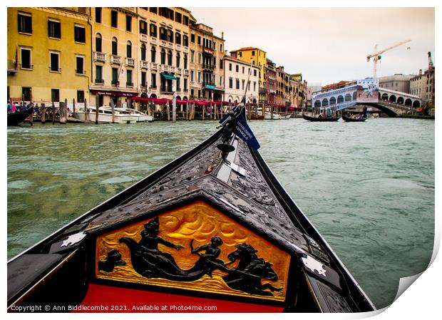 Venice by Gondola on the main canal Print by Ann Biddlecombe