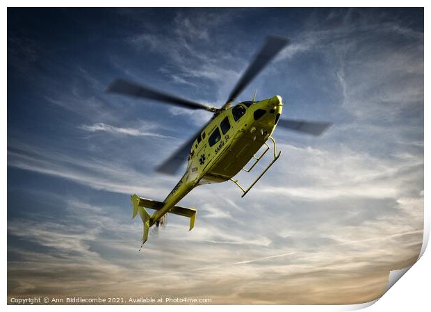 French Emergency Helicopter Print by Ann Biddlecombe