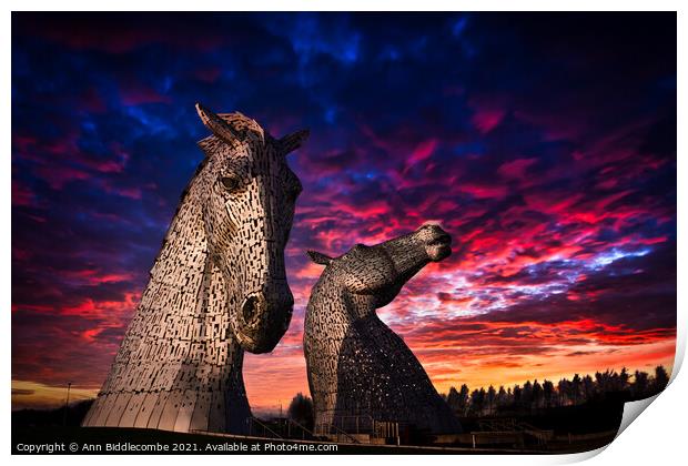 Kelpies in Helix Park Print by Ann Biddlecombe