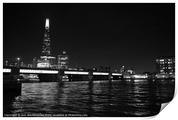 Black and white Reflections on the Thames Print by Ann Biddlecombe