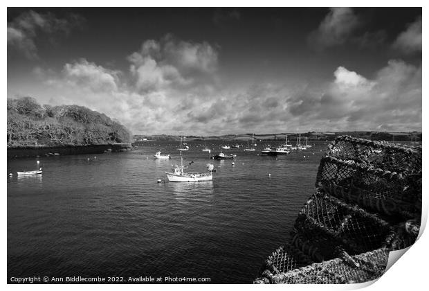 Monochrome Mylor Harbour Print by Ann Biddlecombe