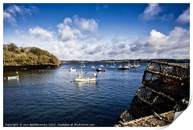 Mylor Harbour from the side Print by Ann Biddlecombe