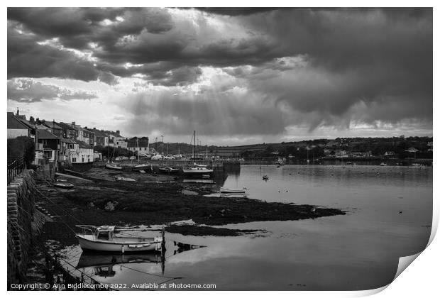 Falmouth town coast line in monochrome Print by Ann Biddlecombe