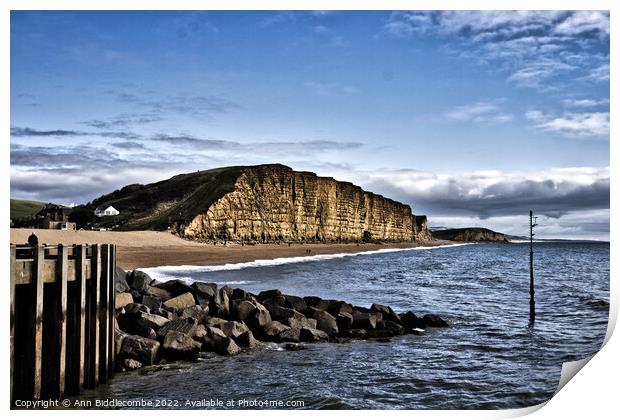 Dramatic West bay cliffs and Broadchurch Print by Ann Biddlecombe