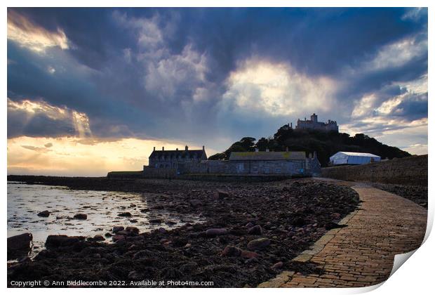 St Michaels Mount in Cornwall just as the tide was out Print by Ann Biddlecombe