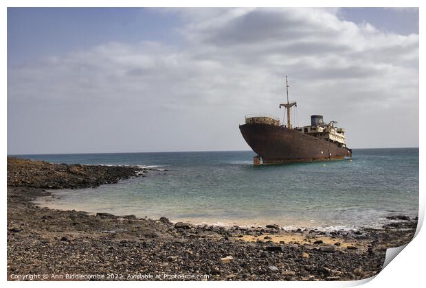 Shipwreck between Costa Teguise and Arrecife Print by Ann Biddlecombe